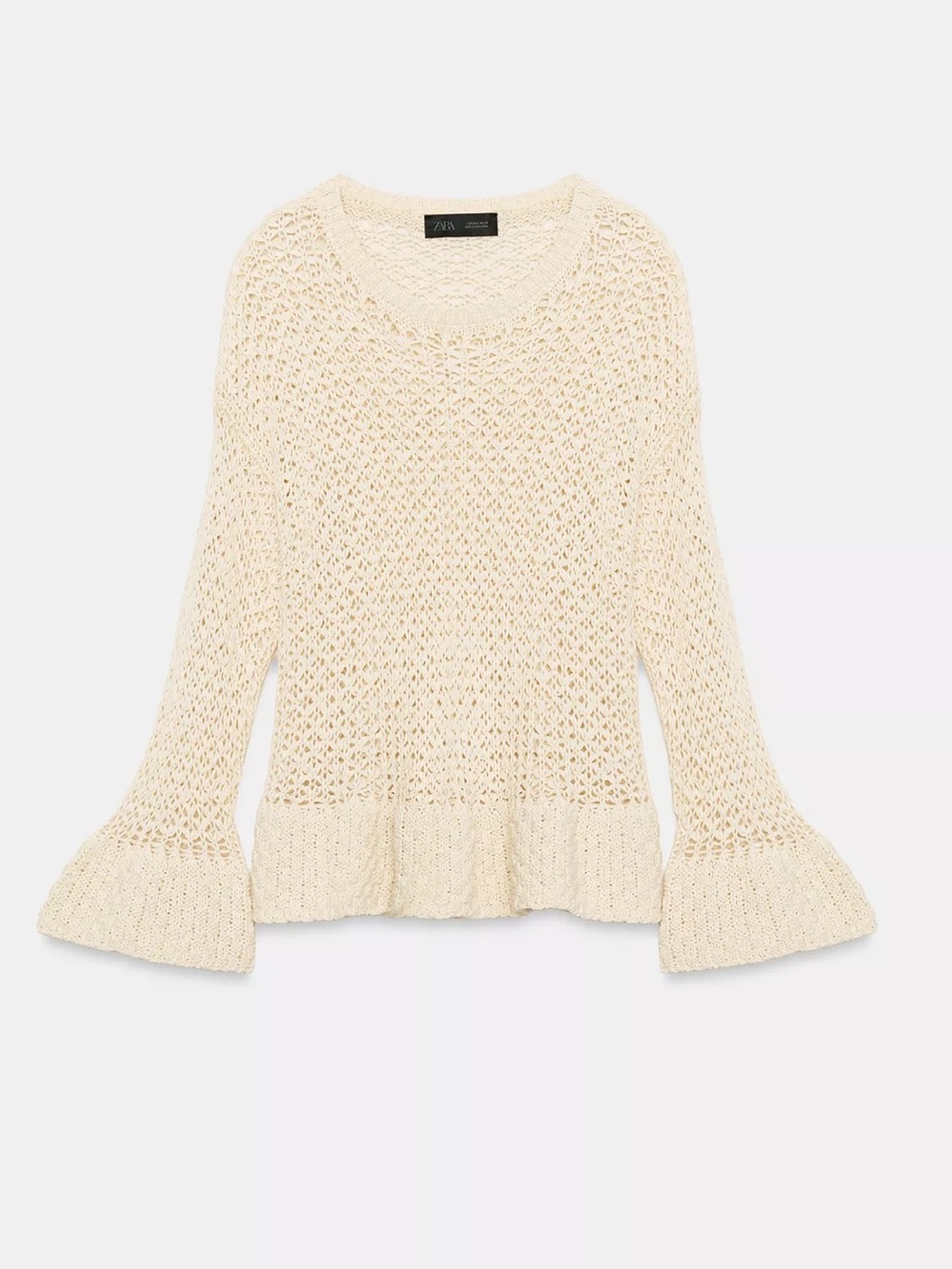 Zara Cream Open-Knit Flared Sleeve Sweater